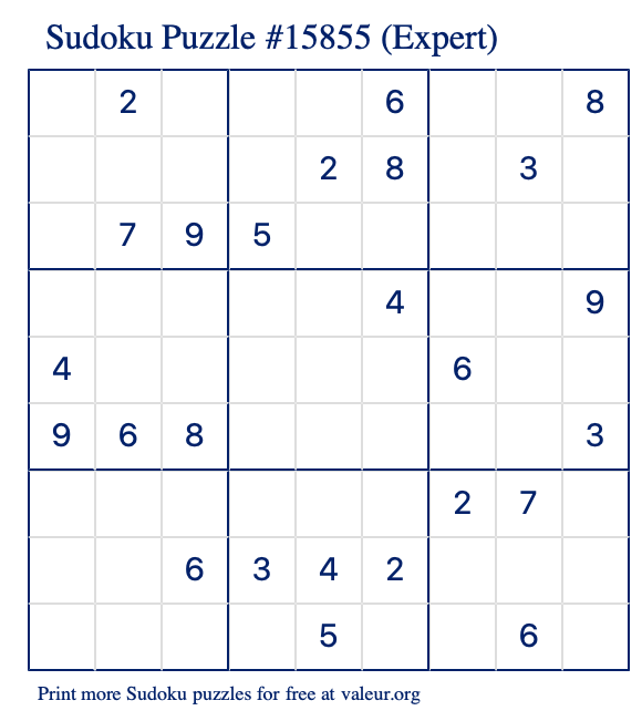 Free Printable Expert Sudoku Puzzle number 15855