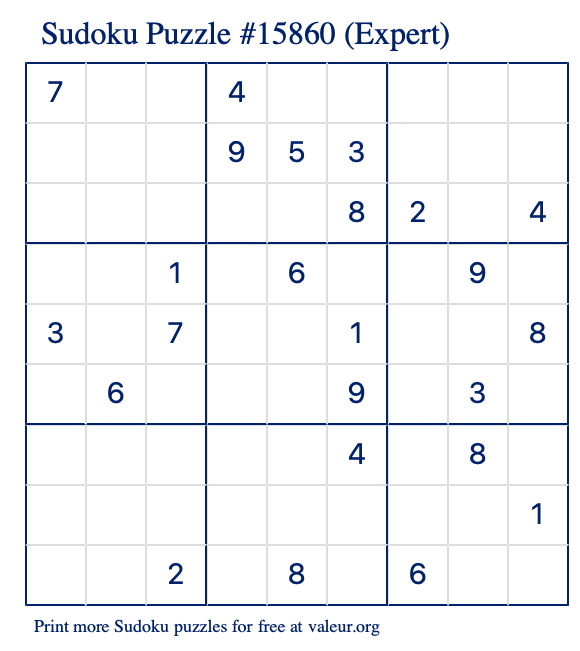 Free Printable Expert Sudoku Puzzle number 15860