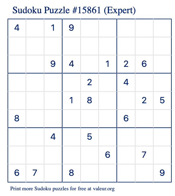 Free Printable Expert Sudoku Puzzle number 15861