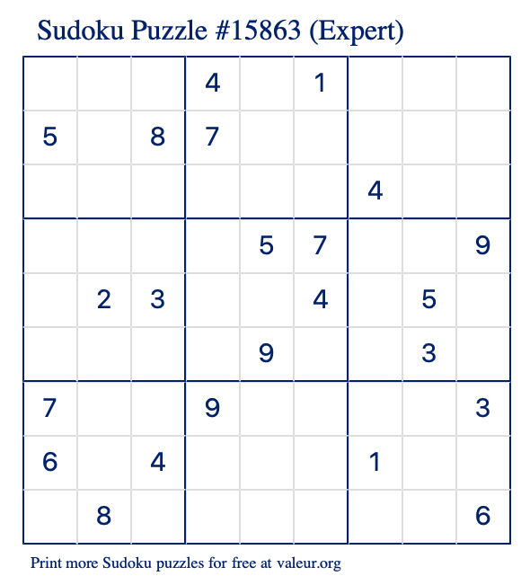 Free Printable Expert Sudoku Puzzle number 15863