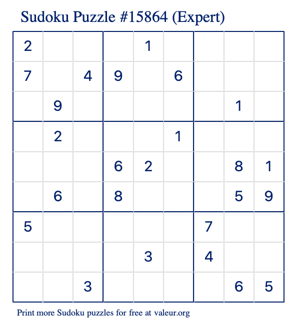 Free Printable Expert Sudoku Puzzle number 15864