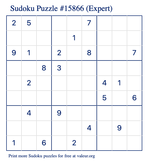 Free Printable Expert Sudoku Puzzle number 15866