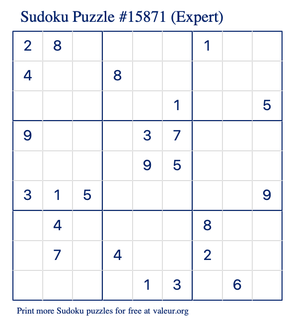 Free Printable Expert Sudoku Puzzle number 15871