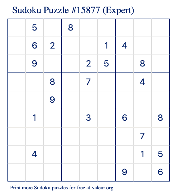 Free Printable Expert Sudoku Puzzle number 15877