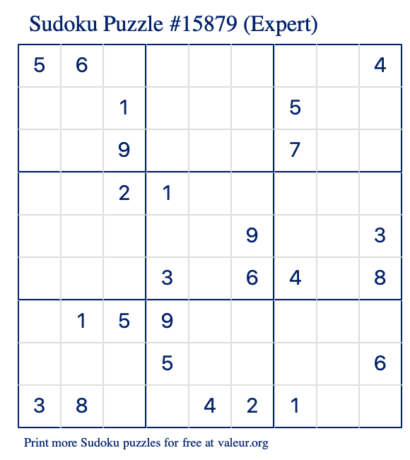 Free Printable Expert Sudoku Puzzle number 15879