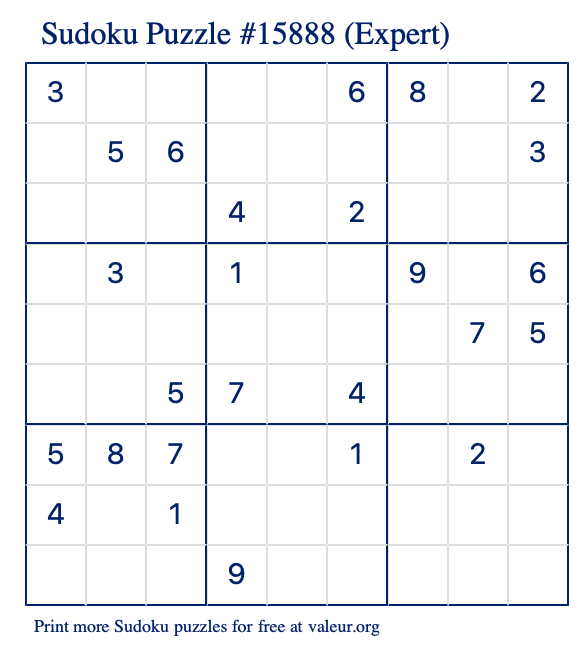 Free Printable Expert Sudoku Puzzle number 15888