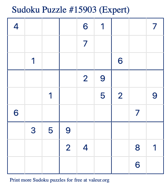 Free Printable Expert Sudoku Puzzle number 15903