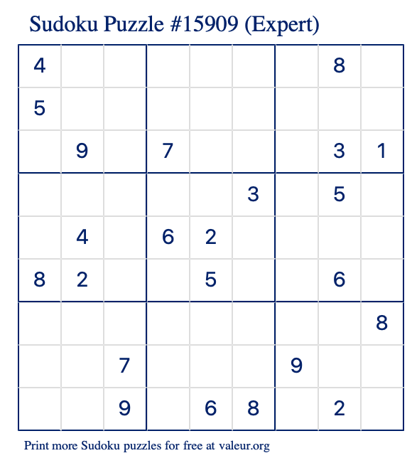 Free Printable Expert Sudoku Puzzle number 15909