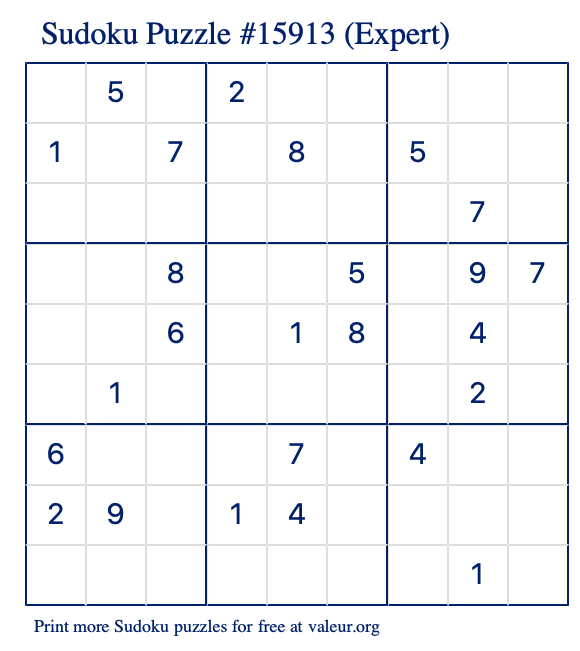 Free Printable Expert Sudoku Puzzle number 15913