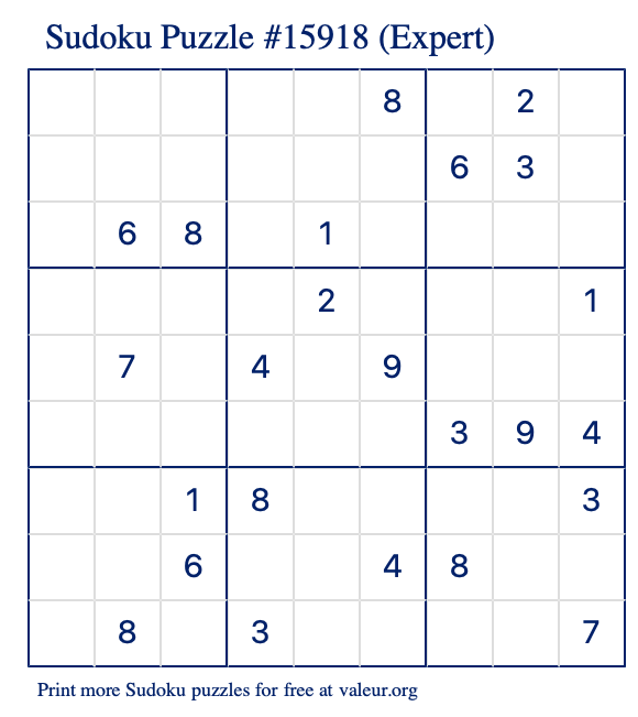 Free Printable Expert Sudoku Puzzle number 15918