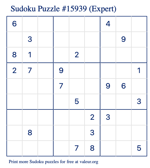 Free Printable Expert Sudoku with the Answer 15939