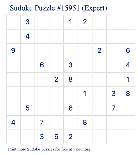 Free Printable Expert Sudoku Puzzle number 15951