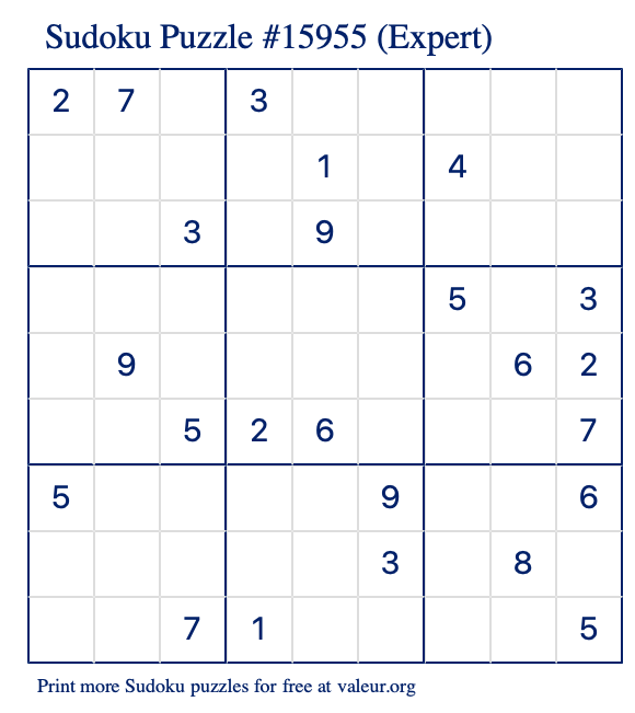 Free Printable Expert Sudoku Puzzle number 15955