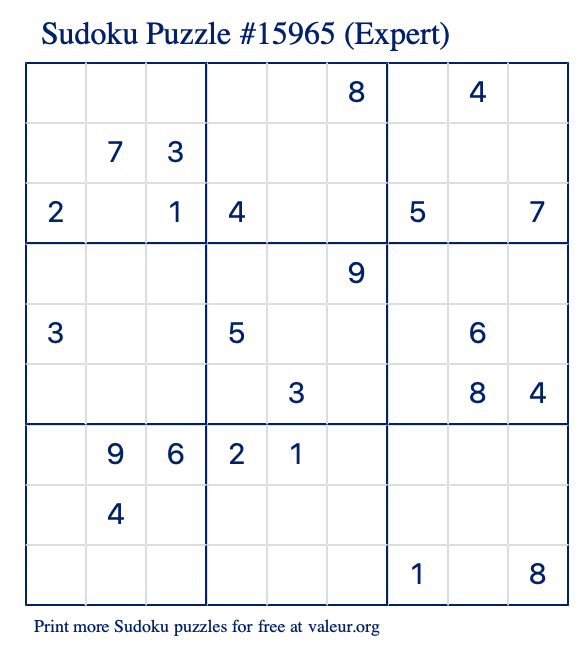 Free Printable Expert Sudoku Puzzle number 15965