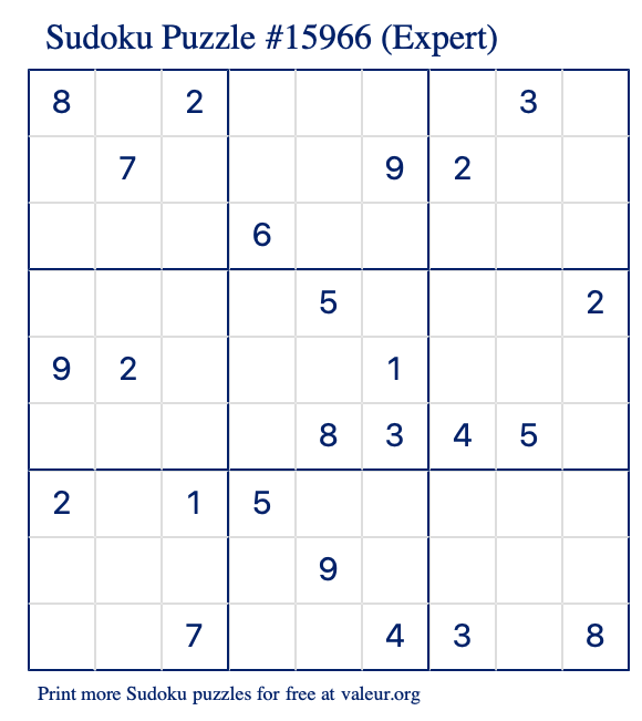 Free Printable Expert Sudoku Puzzle number 15966