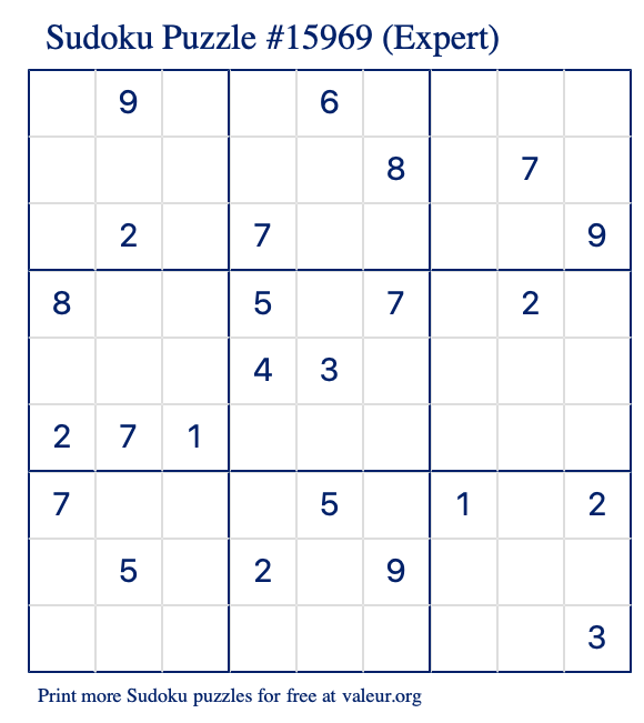 Free Printable Expert Sudoku Puzzle number 15969