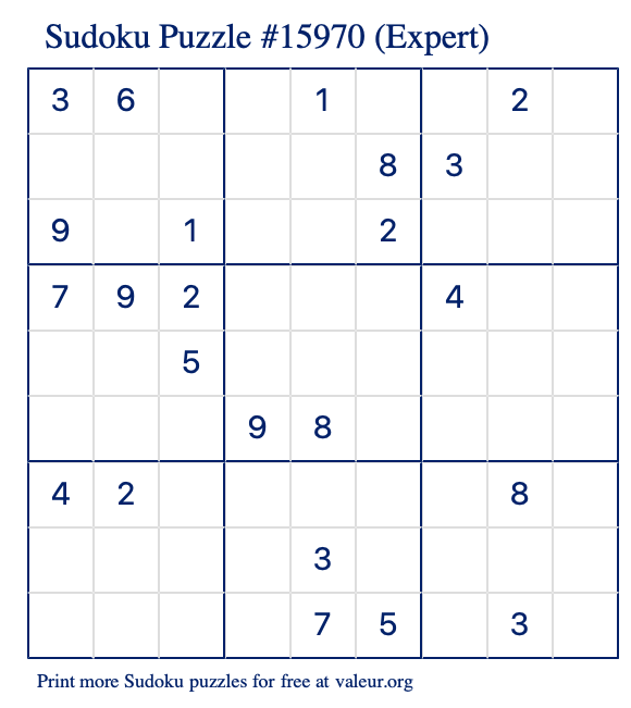 Free Printable Expert Sudoku Puzzle number 15970