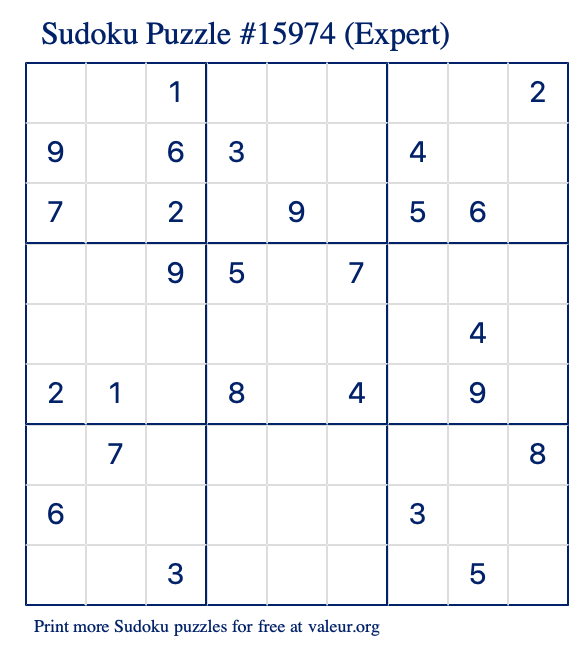 Free Printable Expert Sudoku Puzzle number 15974