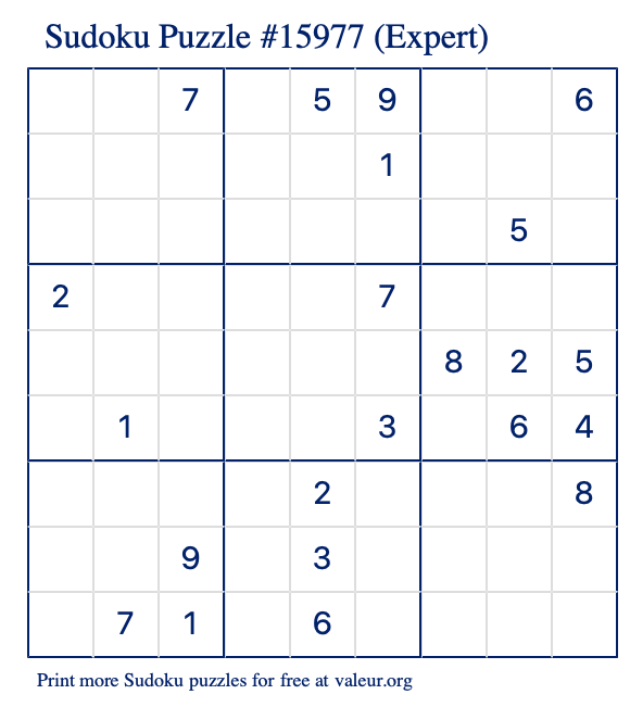 Free Printable Expert Sudoku Puzzle number 15977