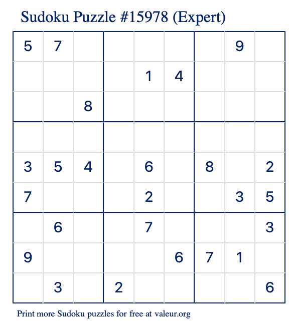 Free Printable Expert Sudoku Puzzle number 15978