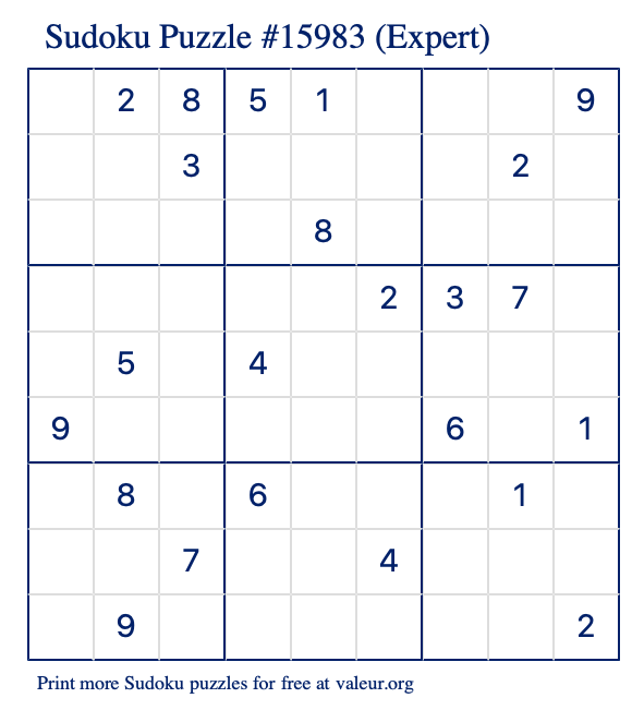 Free Printable Expert Sudoku Puzzle number 15983