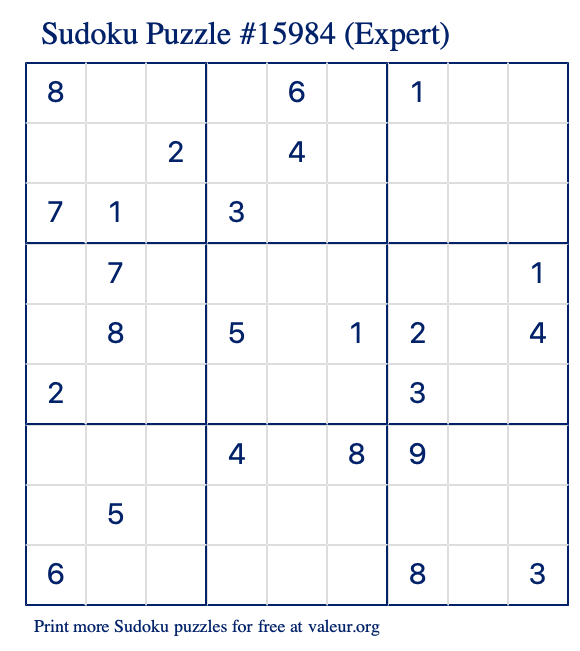 Free Printable Expert Sudoku Puzzle number 15984