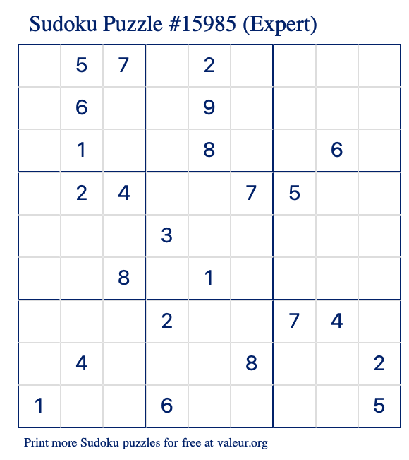 Free Printable Expert Sudoku Puzzle number 15985