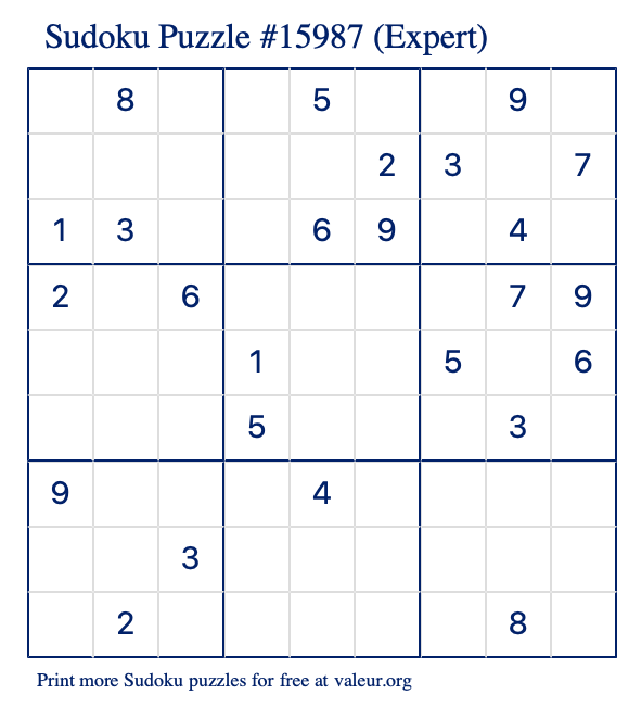 Free Printable Expert Sudoku Puzzle number 15987