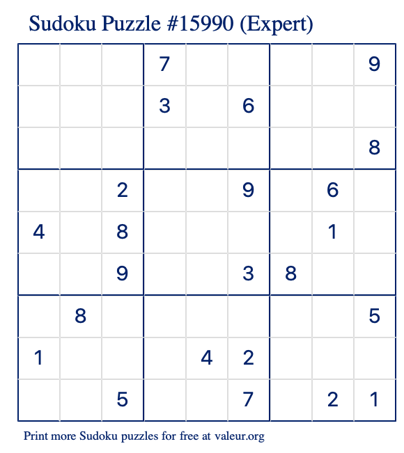 Free Printable Expert Sudoku Puzzle number 15990