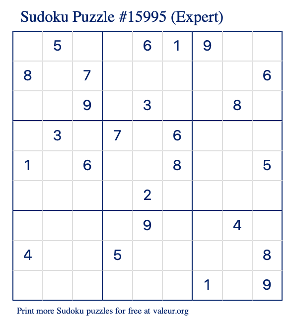 Free Printable Expert Sudoku Puzzle number 15995