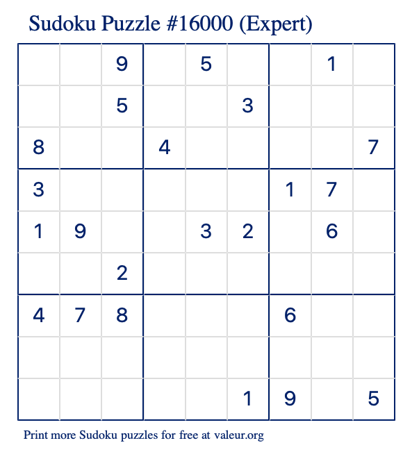 free printable expert sudoku with the answer 16000