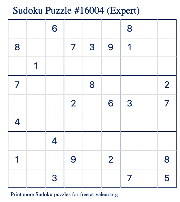 Free Printable Expert Sudoku Puzzle number 16004