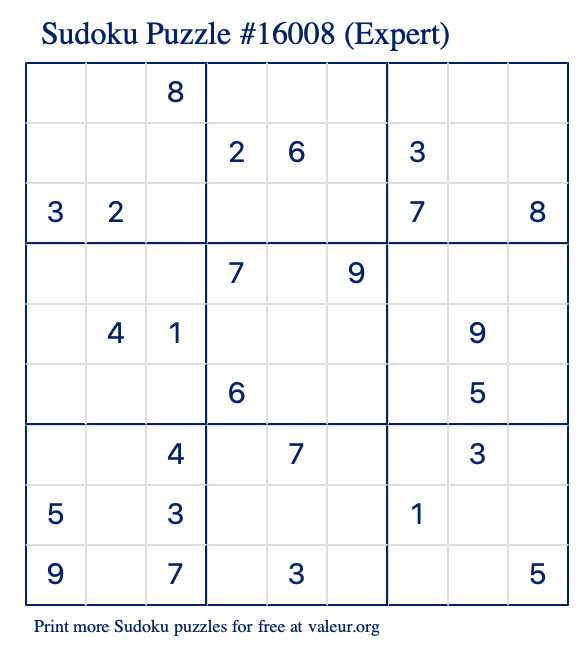 Free Printable Expert Sudoku Puzzle number 16008