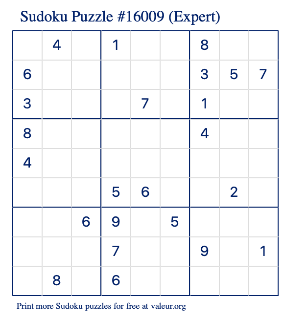 Free Printable Expert Sudoku Puzzle number 16009