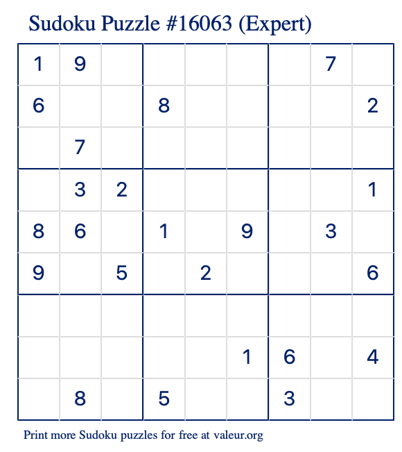 Free Printable Expert Sudoku Puzzle number 16063