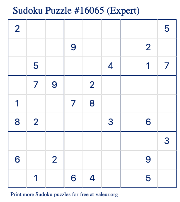 Free Printable Expert Sudoku Puzzle number 16065