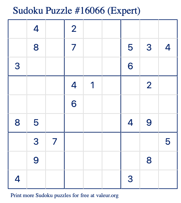 Free Printable Expert Sudoku Puzzle number 16066