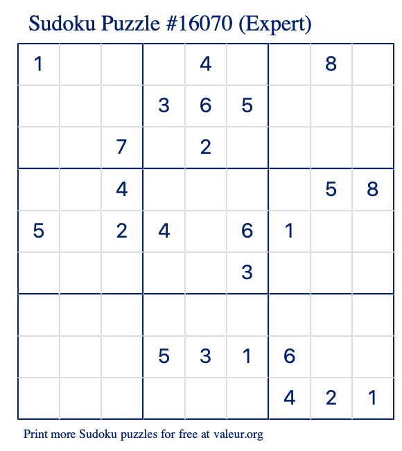 Free Printable Expert Sudoku Puzzle number 16070