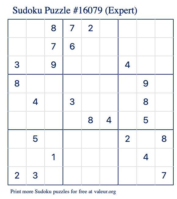 Free Printable Expert Sudoku Puzzle number 16079