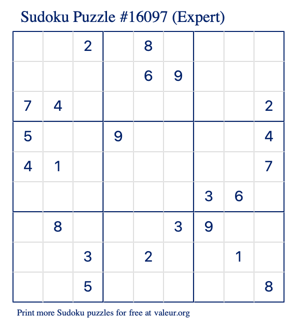 Free Printable Expert Sudoku Puzzle number 16097