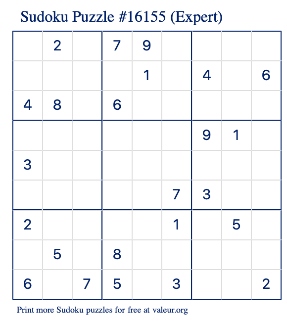 Free Printable Expert Sudoku Puzzle number 16155