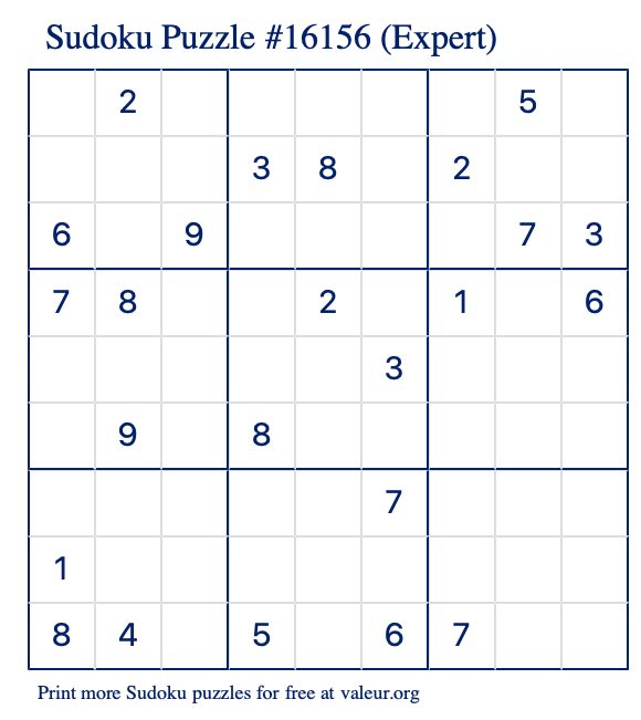 Free Printable Expert Sudoku Puzzle number 16156