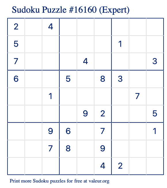 Free Printable Expert Sudoku Puzzle number 16160