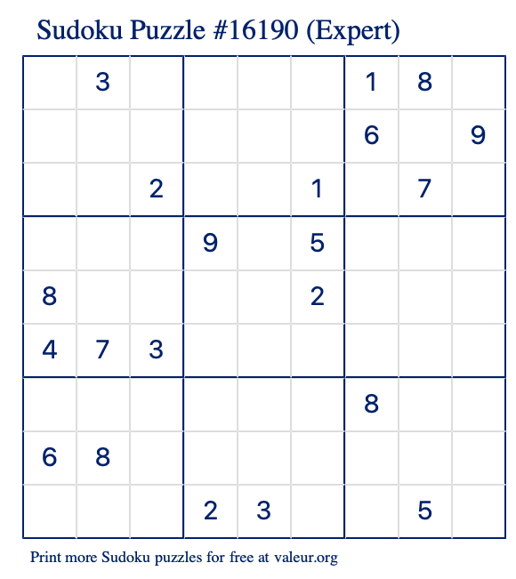 Free Printable Expert Sudoku Puzzle number 16190