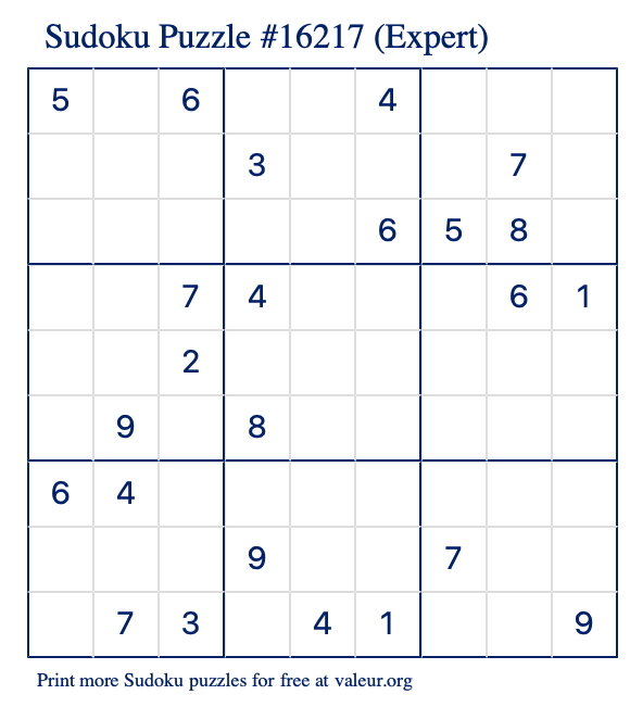 Free Printable Expert Sudoku Puzzle number 16217