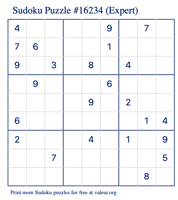 Free Printable Expert Sudoku Puzzle number 16234