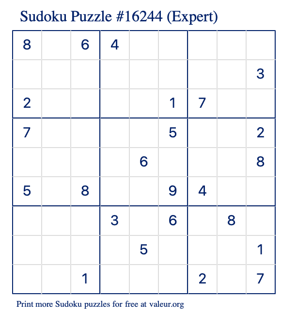 Free Printable Expert Sudoku Puzzle number 16244