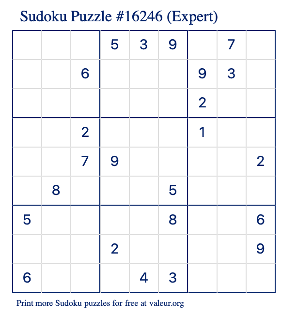 Free Printable Expert Sudoku Puzzle number 16246