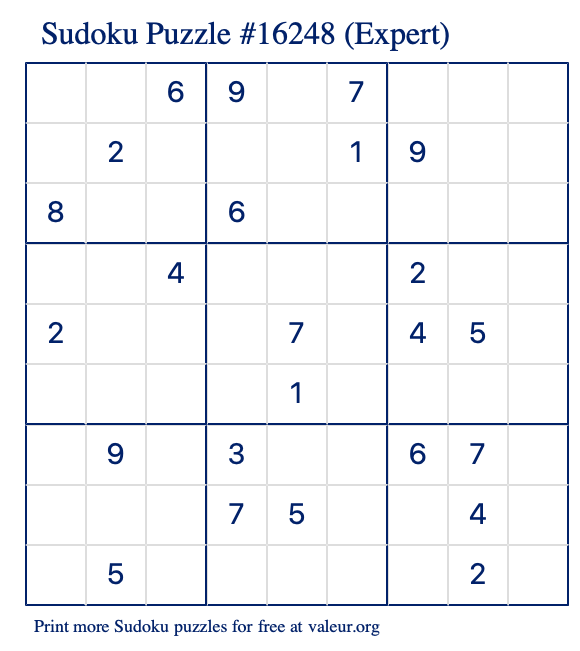 Free Printable Expert Sudoku Puzzle number 16248