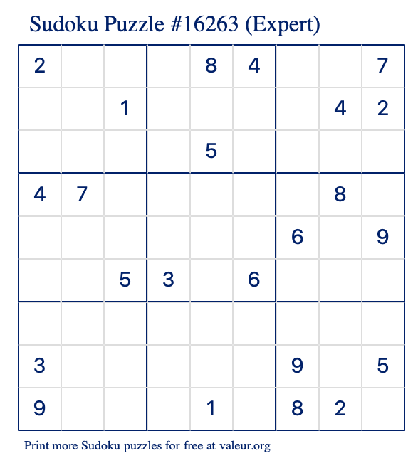 Free Printable Expert Sudoku Puzzle number 16263